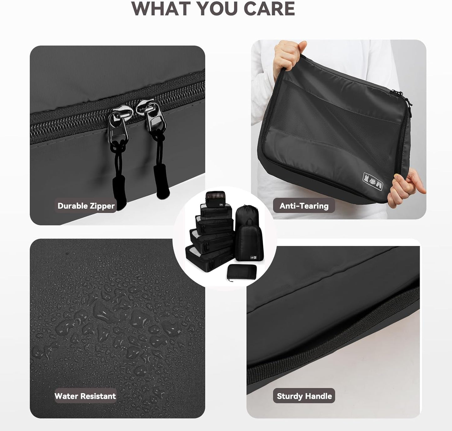 MURISE Space Saving Suitcase Organizer, 8 Piece Suitcase Organizer for Travel and Vacation, Packing Cubes with Shoe Bag and Cosmetic Bag, Travel Essentials, Black