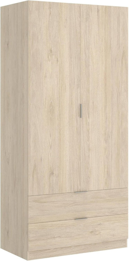 Dmora - Wardrobe Pisanino, Wardrobe for Bedroom, Wardrobe with 2 Hinged Doors and 2 Drawers, 81 x 52 x 184 cm, Oak