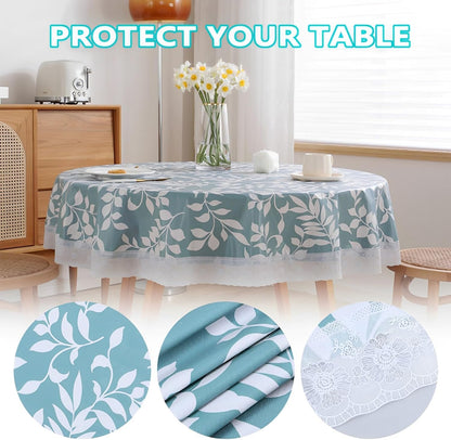 Round Tablecloth with Polyester Backing Oil Proof Table Cloth Waterproof Tablecloths Stain Resistant Non Washable PVC Table Cover for Kitchen Dining Party Tabletop Christmas Picnic (Small Leaf)