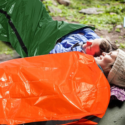 Qunclay 12 Set Emergency Sleeping Bag Survival Bivvy Sack Blanket with Whistles Lightweight Portable Thermal Survival Bag Thick Tent with Hood Extension Nylon Stuff Sack (Orange, Green,82.7 x 35.4 in)