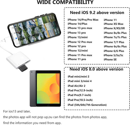 Lightning to USB Camera Adapter for iPhone with Charging Port USB 3.0 Female OTG Cable for iPhone to Connect USB Flash Drive U Disk Keyboard Mouse Hubs Midi