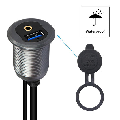 SinLoon USB 3.0 & 3.5mm Car Mount Flush Cable 3.3FT AUX Extension Dash Panel Waterproof Mount for Car, Boat, Motorcycle