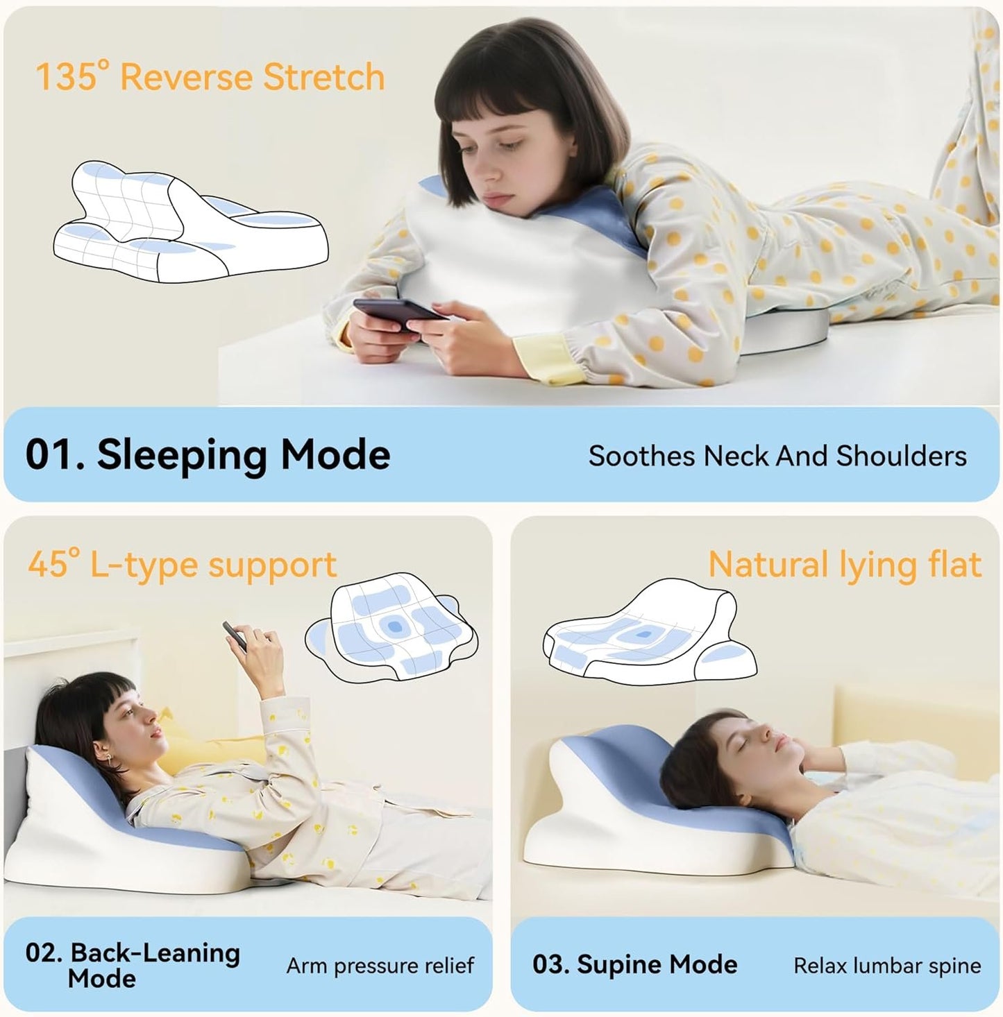 Memory Foam Cervical Pillow for Sleeping, Leaning, Lying and Back Support, Bed Pillow Rest for Bed Sitting up, Ergonomic Side Sleeper Pillow for Sleeping, for Neck Pain and Shoulder Pain Relief