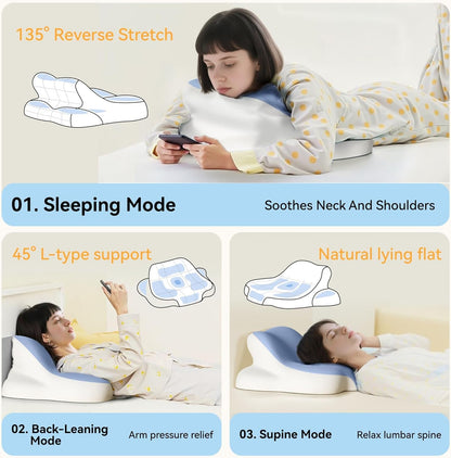 Memory Foam Cervical Pillow for Sleeping, Leaning, Lying and Back Support, Bed Pillow Rest for Bed Sitting up, Ergonomic Side Sleeper Pillow for Sleeping, for Neck Pain and Shoulder Pain Relief