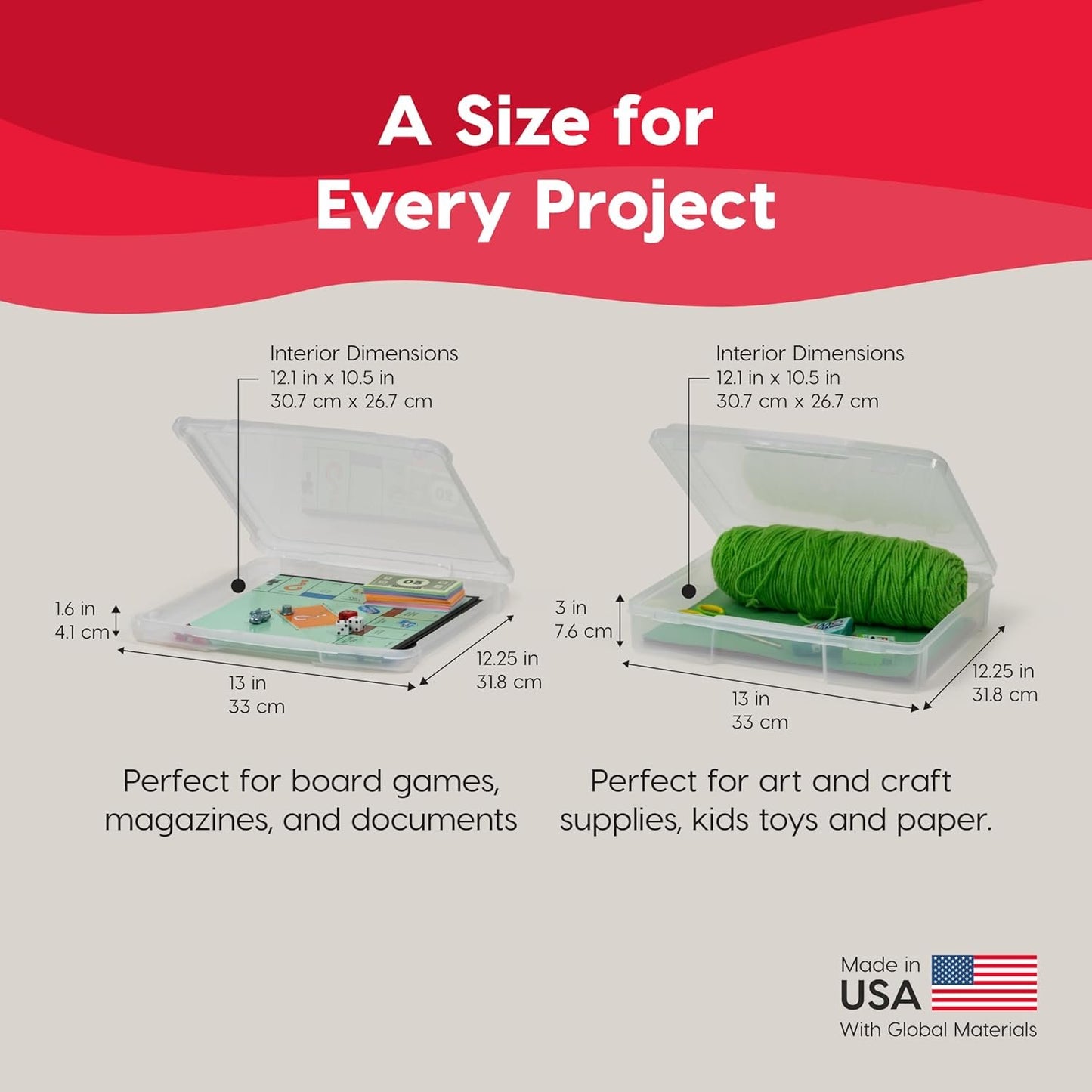 IRIS USA 8.5" x 11" Thick Plastic Portable Project Storage Case with Snap-Tight Closure Latch, 6-Pack, Caddy Container Box to Organize Paper Magazine Document Craft Hobby Quilting Art Supplies, Clear