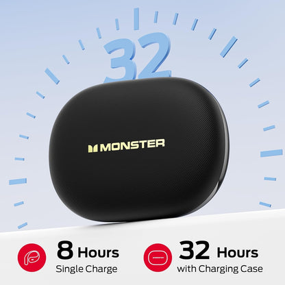Monster Open Ear AC328 Wireless Earbuds, Open Ear Headphones 32H Playtime, Lightweight Comfort Bluetooth Earbuds, Bluetooth 6.0 Earphones Stereo Sound, Water Resistant Design for Sports, Black