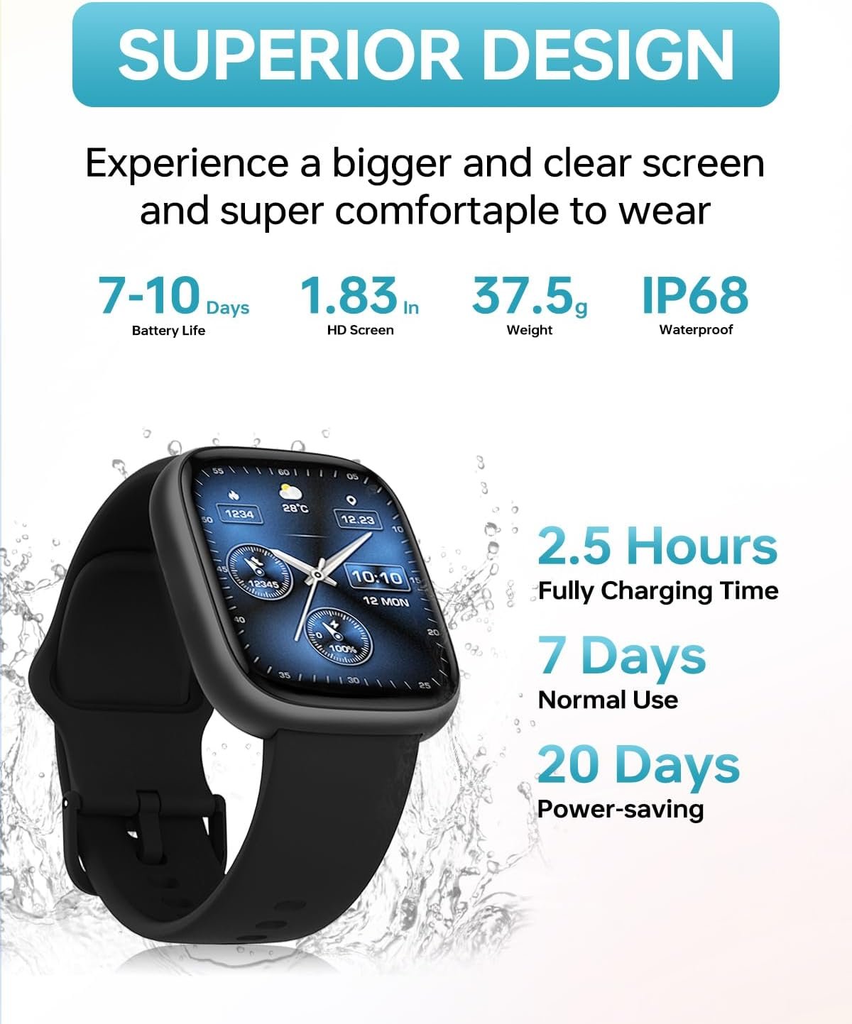 PLAZOR Smart Watch Fitness Tracker for Men Women,Alexa Built-in, with Bluetooth Answer/Make Calls,1.83'' HD 100+ Sports Modes,Running Watch with Heart Rate,Sleep Waterproof Compatible Android iOS