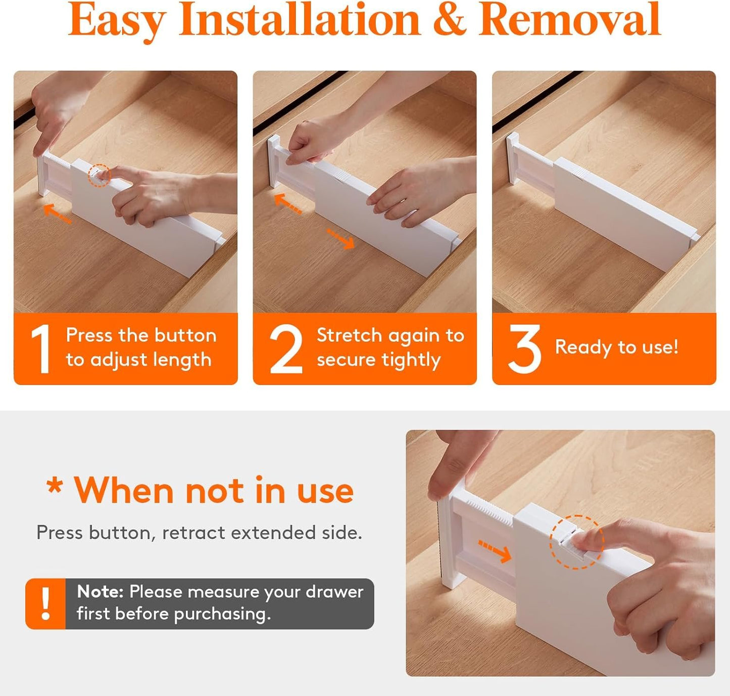 Lifewit 5 Pack Drawer Dividers Plastic 4" High, 11-17" Adjustable Closet Vanity Drawer Organizers for Clothes, Expandable Dresser Separators in Home Bedroom/Bathroom/Kitchen Organization and Storage