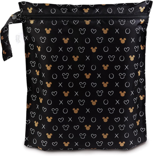Bumkins Waterproof Wet Bag, Washable, Reusable for Travel, Beach, Pool, Stroller, Diapers, Dirty Gym Clothes, Wet Swimsuits, Toiletries – Disney Minnie Mouse Icon