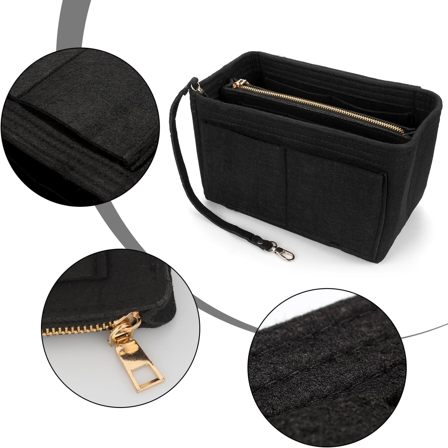 Tote Bag Organiser Insert,H HOME-MART Purse Organizer Insert Travel Large Purse Organizers,Felt Handbag Insert Liner with Zipper, Handbag & Tote Shaper for Speedy Neverfull Tote For Handbags