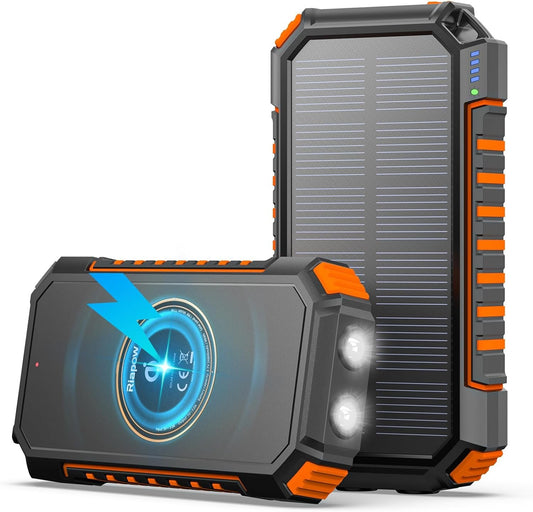 Riapow Solar Power Bank 26800mAh, Wireless Portable Charger Fast Charge 3A Solar Charger External Battery with 4 Outputs, Solar Phone Chargers for iPhone Tablet, Flashlight for Camping Outdoors