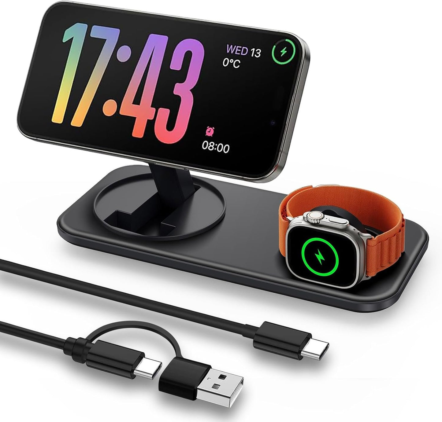 Magnetic Wireless Charging Station for Apple,2 in 1 Foldable Compatible with Magsafe,Design for iPhone 16/15/14/13/12 Series,Inductive Charge pad for Apple Watch 10/9/8/7/6/5/4/Ultra,for AirPods