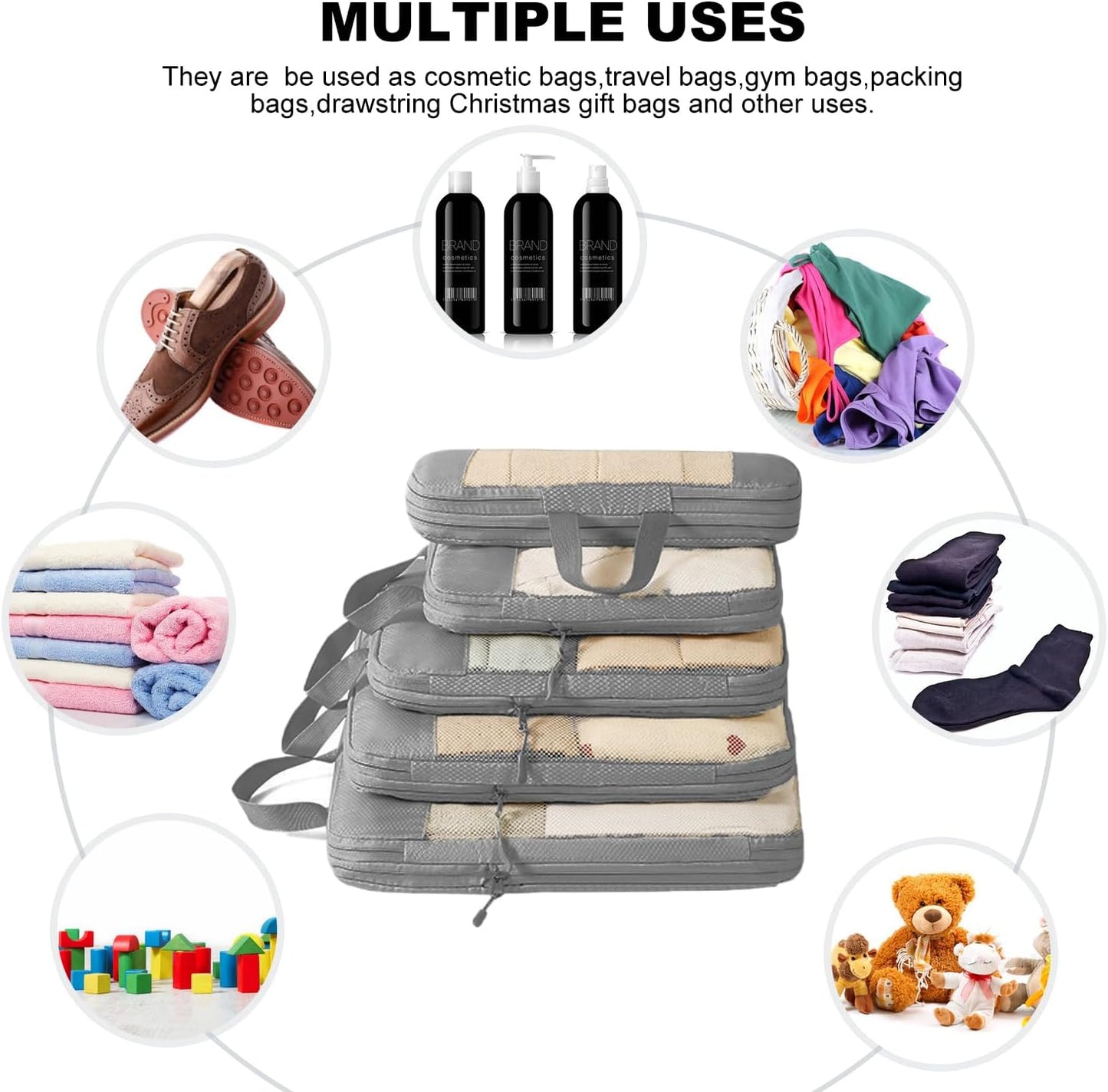 GIOD Compression Packing Cubes Set, 9 Pcs Travel Packing Organisers, Ultra -light Extended Waterproof Storage Bag, Suitcase Storage Bag, Clothes and Shoes Travel Bags, Travel Accessories (Grey)