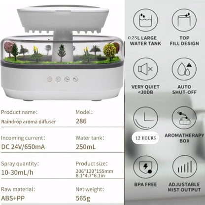 Raindrop Aroma Diffuser – White Noise & Rain Sounds,Garden Decor Essential Oil Diffuser & Cool Mist Humidifier | 250mL, 7 LED Colors, AU Plug