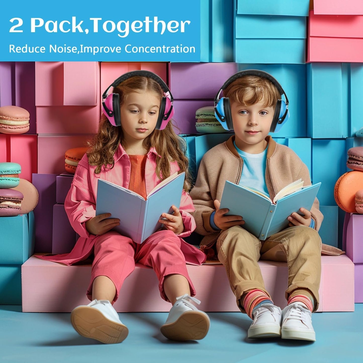 2 Pack Noise Canceling Headphones for Kids, Kids Ear Protection Earmuffs for Autism, Toddler, Children, Noise Cancelling Sound Proof Earmuffs/Headphones for Concerts, Air Shows, Fireworks
