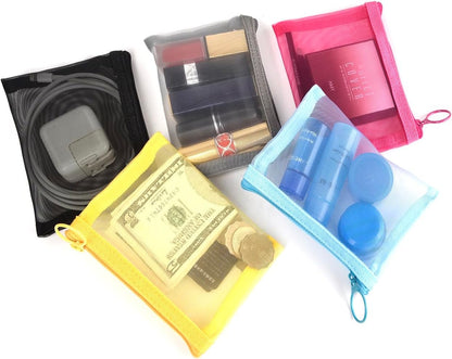 patu Zipper Mesh Bags, Beauty Makeup Cosmetic Accessories Organizer, Travel Toiletry Kit Set Storage Pouch, 5 Assorted Colours, S (5 pcs), Modern