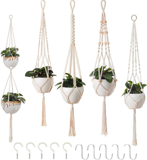 Macrame Plant Hangers, Hanging Planters for Indoor Outdoor Home Decor, with 5 Hooks, 5 Legs, 5 Style, Handmade Hanging Plant Holder