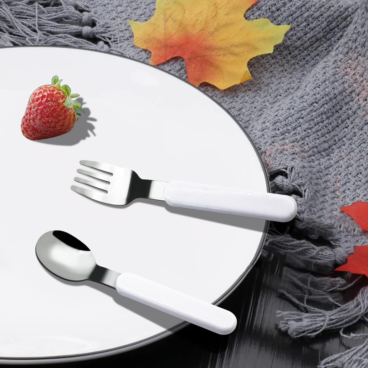 VANRA 2-Piece Children Fork and Spoon Set 18/10 Stainless Steel Child Flatware Set Kids Utensils Set with Case for Lunch Box
