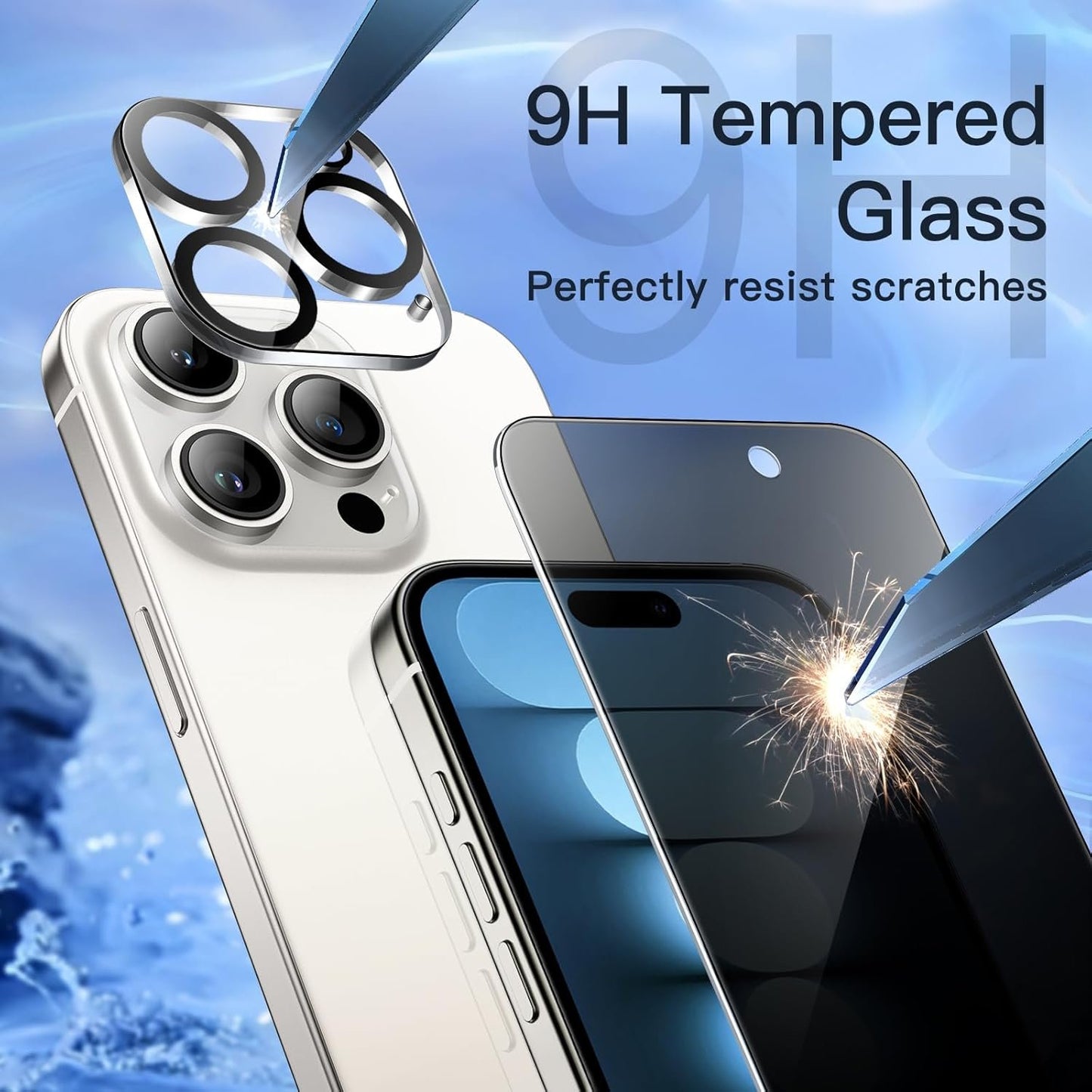 JETech Privacy Screen Protector for iPhone 15 Pro 6.1-Inch with Camera Lens Protector, Anti-Spy Tempered Glass Film, Easy Installation Tool, 2-Pack Each