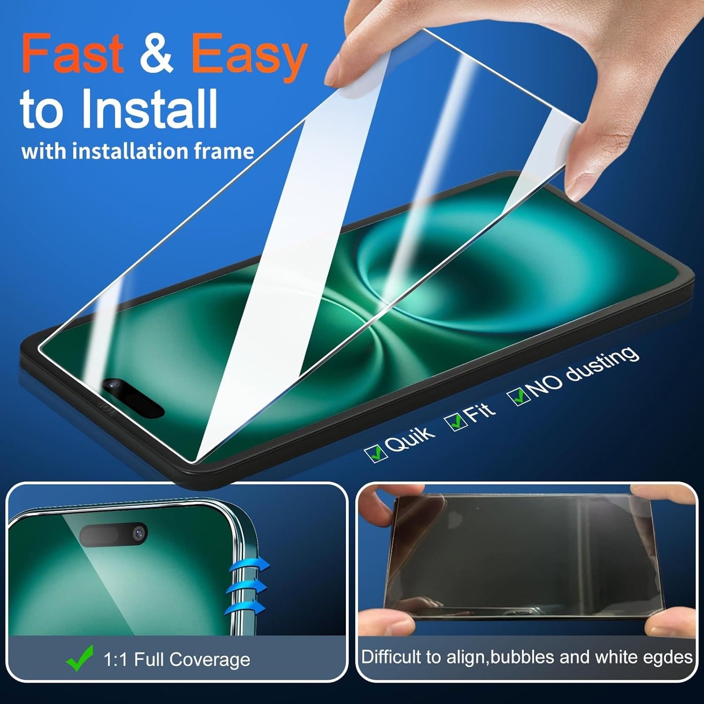 letosan [3+3 Pack] Screen Protector for iPhone 16 6.1-Inch, 9H Tempered Glass, HD Clear Case Friendly for iPhone 16 Glass Screen Protector