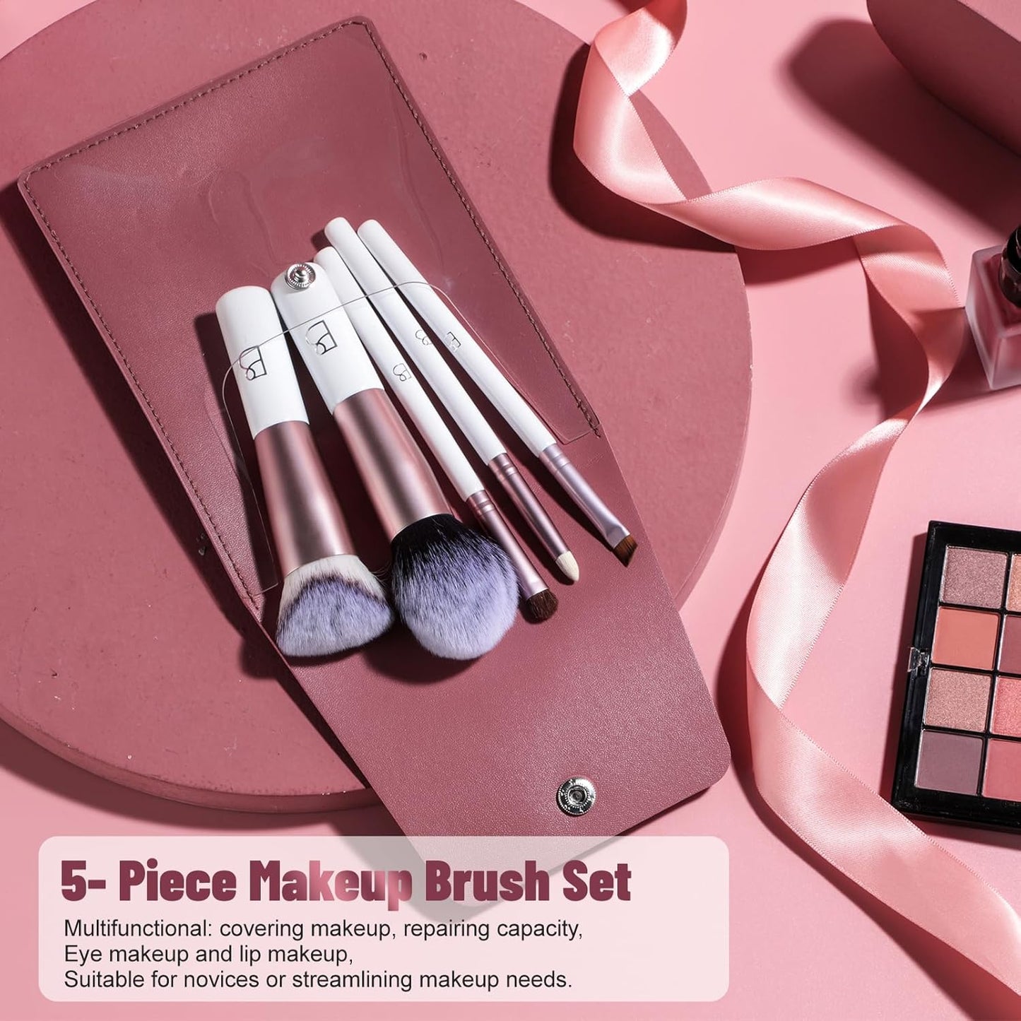 BS-MALL Travel Makeup Brushes Premium Synthetic Foundation Powder Concealers Eye Shadows 5 PCS with Storage Bag