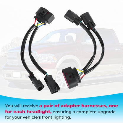 for 09-18 Dodge Ram Conversion Harnesses - Quad Housing to Projector Headlight - Upgrade Your Truck's Lighting 2PCS