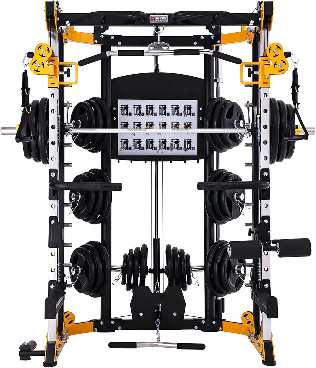 Altas Strength Light Commercial Home Gym Smith Machine with Pulley System Linear Bearing Cage Workout Upper Body Strength Training Equipment Leg Developer Weight Lifting Machine 3059