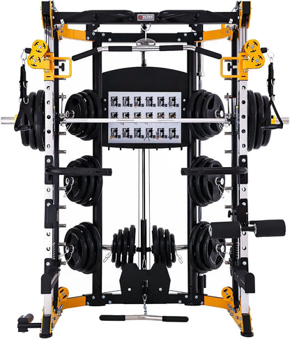 Altas Strength Light Commercial Home Gym Smith Machine with Pulley System Linear Bearing Cage Workout Upper Body Strength Training Equipment Leg Developer Weight Lifting Machine 3059