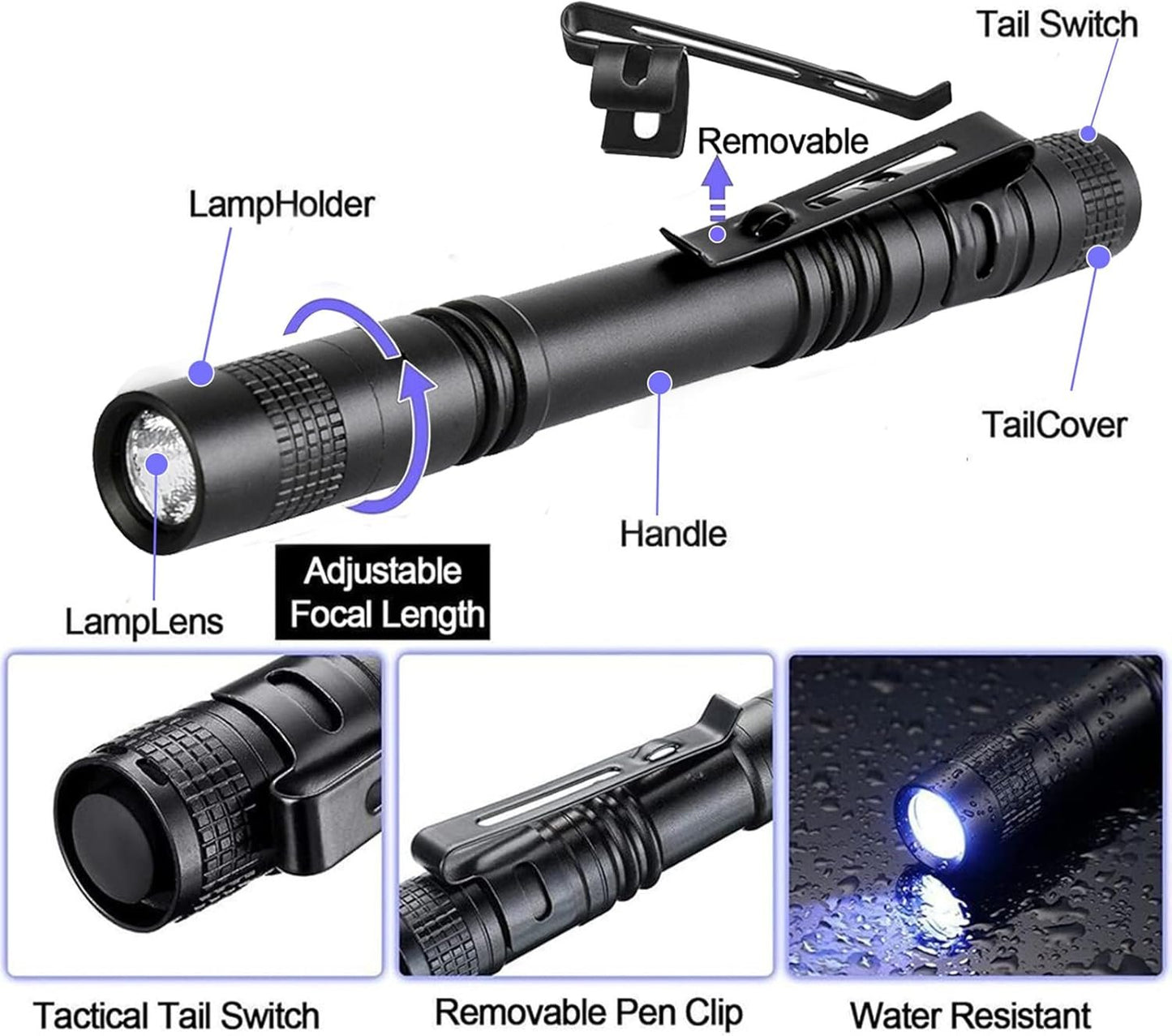 MODOAO Pen Flashlight Portable Flashlight with Metal Clip Tactical Penlight Flashlight (10 Pack)