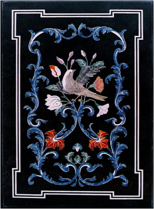 crafts look Black Marble Dining Table Top Semi Precious Inlay Marquetry Art Decor