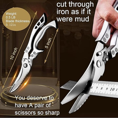 ANDONG Professional Heavy Duty Kitchen Scissors - Spring Loaded Ultra Sharp Stainless Steel Multipurpose Poultry & Cooking Shears for Bones, Meat, Chicken, Fish, Turkey, Vegetables,Dishwasher Safe