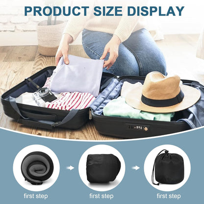Travel Neck Pillow, Memory Foam Travel Neck Pillow for Airplanes, 360° Support Stowable Pillows for Sleeping, Airplane Travel Kit with 3D Contoured Eye Masks, Earplugs, and Storage Bag (Grey)