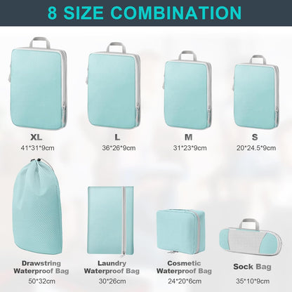 Lannvan Organizer Suitcases, Set of 8 Compression Packing Cubes, blue