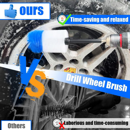 Wheel Brush Kit, Soft Drill Wheel Cleaner Brush, Tire Brush, Detailing Brush, and Detailing Pads, No Scratches Car Wheel Cleaning Kit for Wheels, Tires, Rims, Engines, Exhaust(Blue+White, 6 Pk)