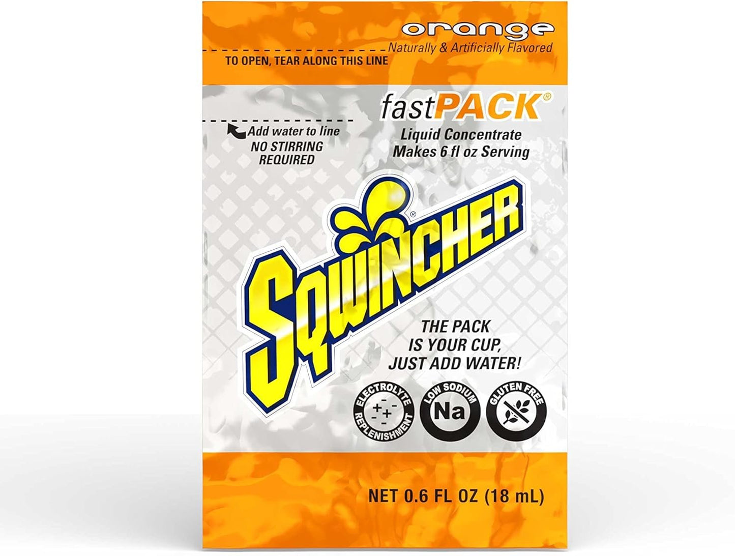 Sqwincher Fast-Pack Liquid Concentrate, .6-Ounce Produces 6-Ounce Drink, Orange, 50-Count