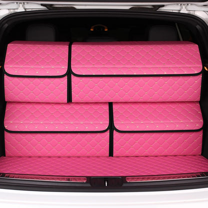 car organizers and storage for SUV,trunk organizer for sedan, leather foldable sleek box with lid,collapsible cargo bins, tool accessories containers,Pink women (17.71 inch)