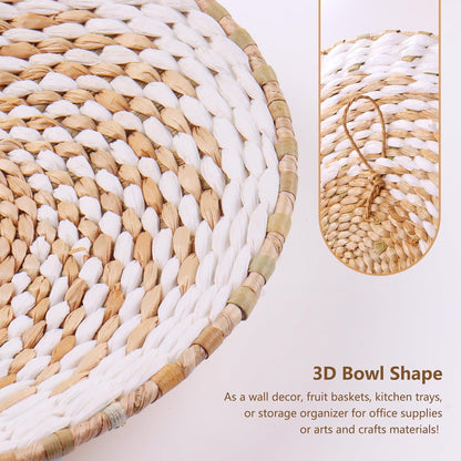 9 Pack Boho Wall Basket Set, hanging Woven Wall Basket Decor, Seagrass Rattan Wicker Boho Wall Decor, Eco-Friendly Round Wall Art for Farmhouse Bedroom Living Room Display Table Settings Kitchen Home