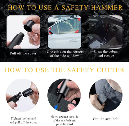 JUSTTOP 2 PCS Car Safety Hammer, Portable 2 in 1 One Second Car Window Glass Breaker Seat Belt Cutter, Safety Hammer Emergency Escape Tool for Car Bus Truck, Car Accessories (Black)