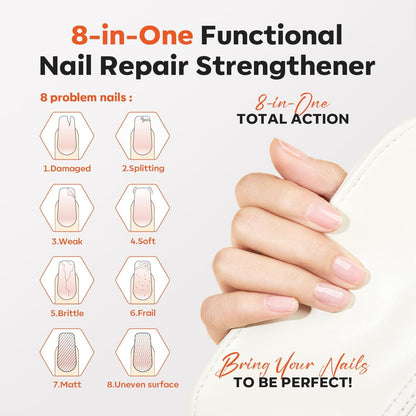 Modelones 15ml 8-in-One Nail Ridge Filler Strengthener Base Coat Nail Polish Repair Nail Growth Treatment for Thin and Damaged Nails, Crystal Clear