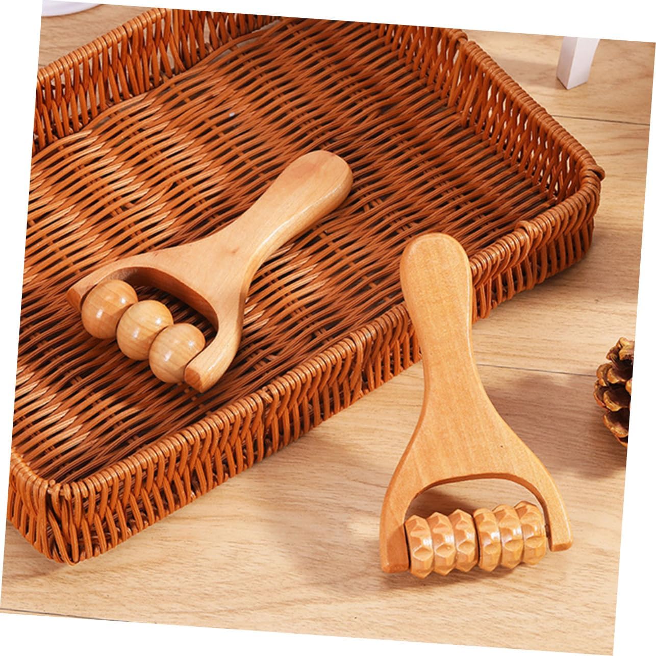 WRITWAA 1 Set Strumento A Rulli Massaggi Attrezzo Massaggiatore A Per Piedi Massaggiatore Cervicale Strumento Di Massaggio Manuale Strumenti Di Massaggio Corporeo Di Legno 2 Pezzi