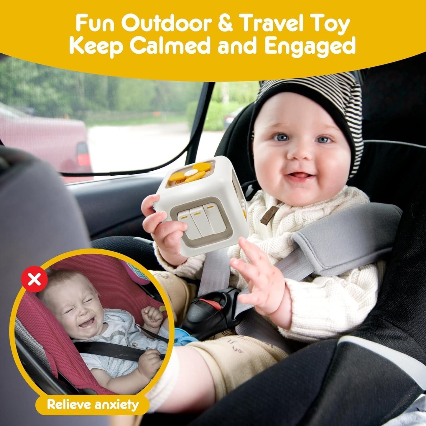 Montessori Busy Cube Sensory Activity Board Car Travel Activities Fine Motor Toy for Kids Hands-on Ability Learning, Party Favors New Year Birthday Gifts for Toddlers 2-4 Year Old Boys and Girls