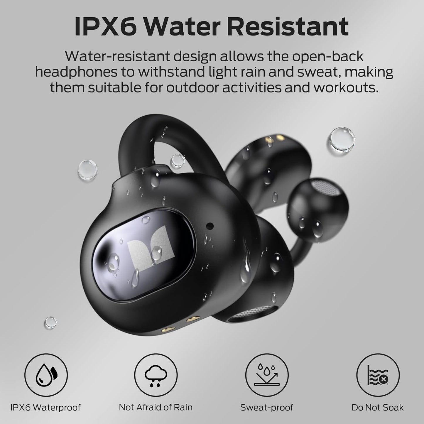Monster Open Ear AC339 Headphones, Bluetooth 6.0 Earphones Stereo Sound, Open Ear Clip Wireless Earbuds 40 Hours Playback, with Smart Digital Display Design, Touch Control, IPX6 Waterproof
