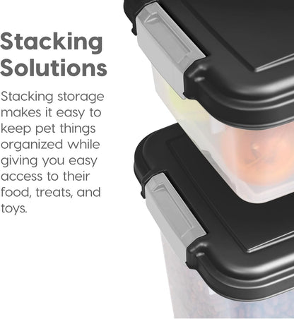 IRIS USA Dog Food Storage Container, 30lbs + 11lbs Combo, Cat Food Storage Container, Dog Treat Container, Airtight, Stackable, 2-Cup/ 450 g Scoop, Wheels, Easy Mobility, BPA Free, Black