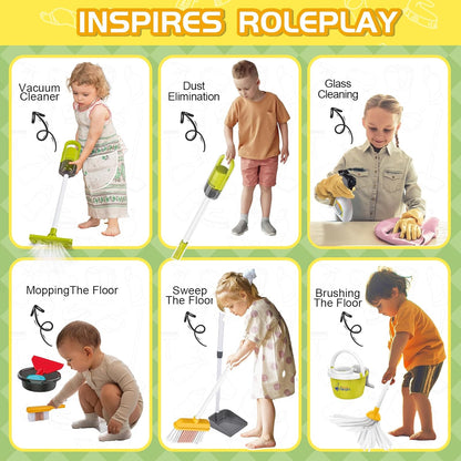 Kids Cleaning Set14 Piece -Toddler Cleaning Toy Set Includes Real Working Vacuum Cleaner, Broom, Mop, Brush, Spray, Preschool Educational Pretend Play Cleaning Kit for Toddler (Blue)
