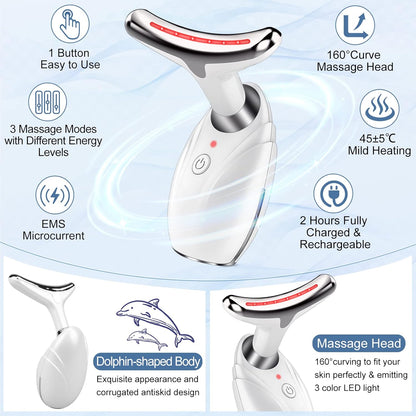Face Massager, 3-in-1 Anti Wrinkles Facial and Neck Massager, Face Sculpting Tool, Electric Face Neck Lifting Massager with 45 ±5℃ Heat & 3 Massage Modes Skin Care, Improve,Tightening and Smooth