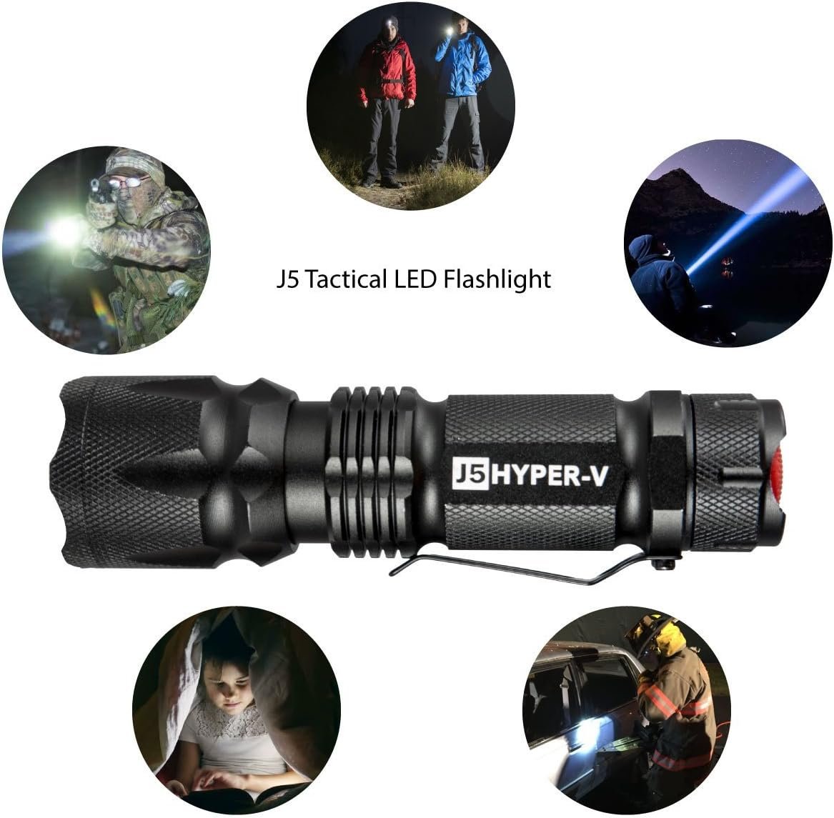 J5 Tactical - Hyper V Ultra Bright Tactical Flashlight Bright - Black