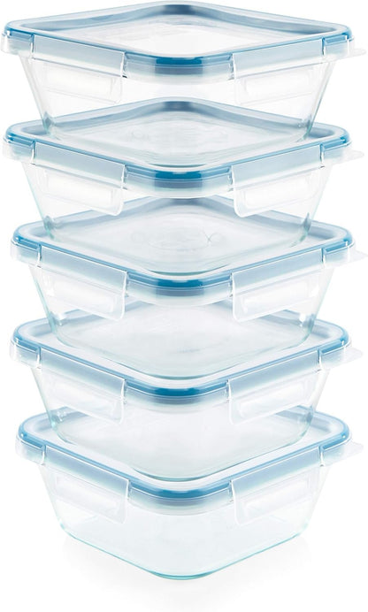 Snapware Total Solutions (5-Pack, 4 Cup) Glass Food Storage Containers Set, Airtight & Leakproof Locking BPA-Free Lids, Freezer Dishwasher Microwave Safe