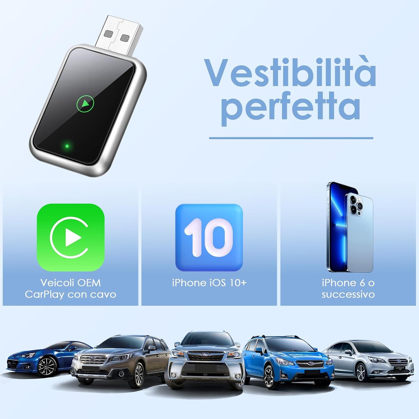 CarPlay Wireless Adapter 2025 Upgrade, Wired to Wireless Converter, Plug & Play USB C/A, Compatible with iPhone iOS 10+ and Cars with CarPlay