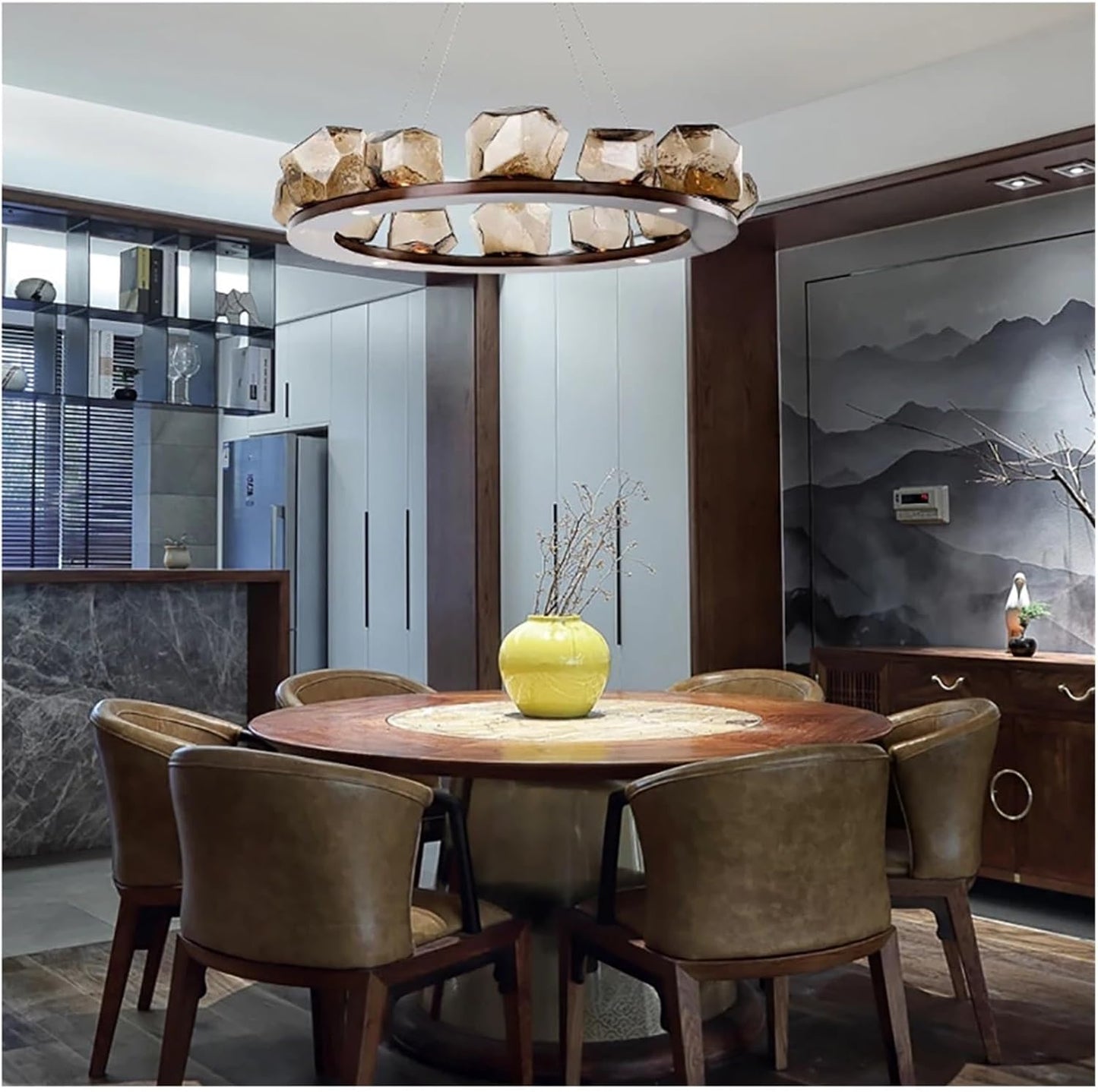 Modern Round Chandeliers for Living Room Restaurant Bedroom Pendant Lamps Creative Rock Glass Hanging Light Decoration Indoor Lighting Hanging Light Fixtures