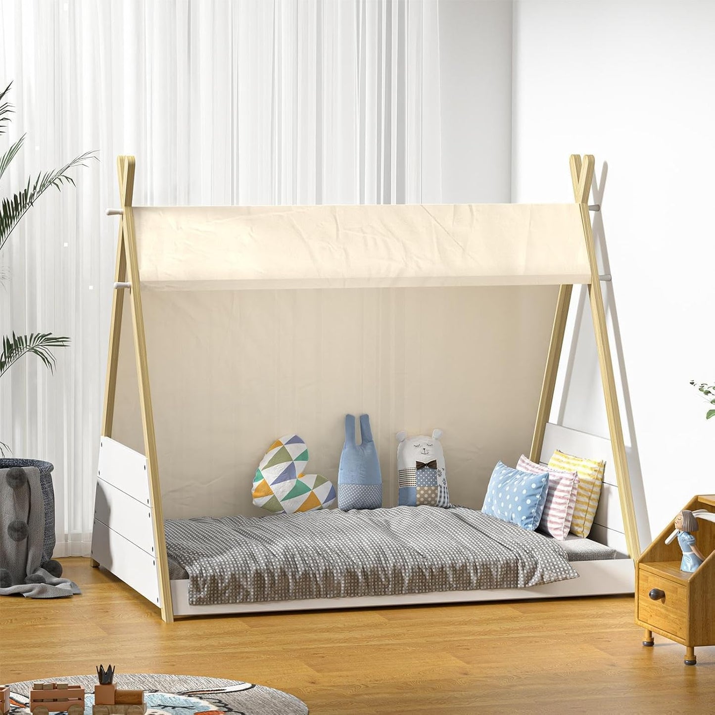 Oikiture Kids Bed Frame Single Size Bed Wooden Timber Mattress Platfrom